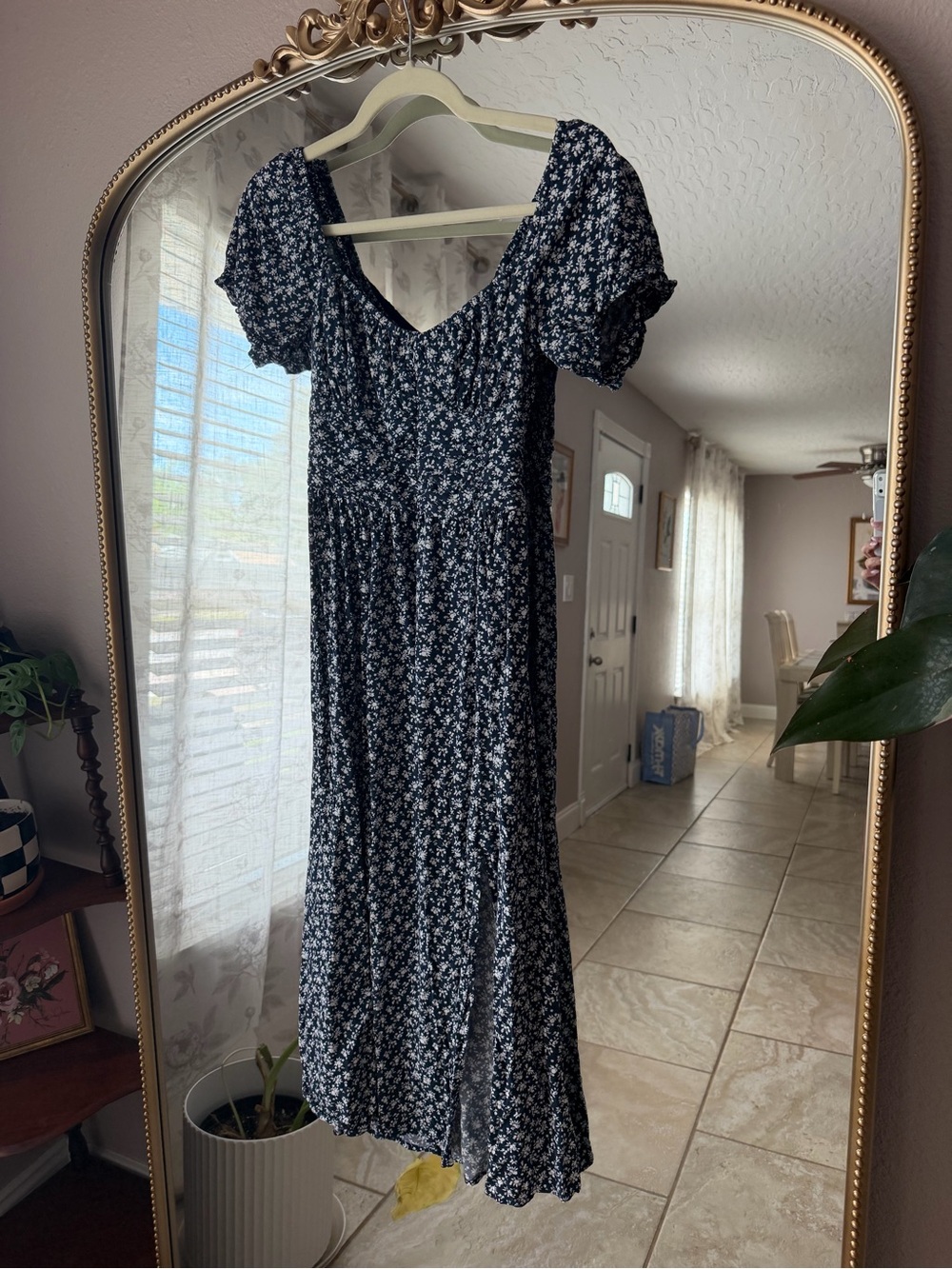 Hollister Black Floral Maxi Dress with Puff Sleeves